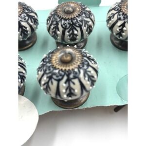 Ceramic‎ Cabinet Knobs Pulls Black Floral Set of 7 Handmade in India